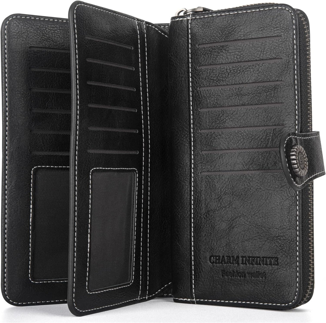 Schwarze Leder-Geldbörse mit Kartenfächern, Reißverschluss, Herren-Portemonnaie, elegant.