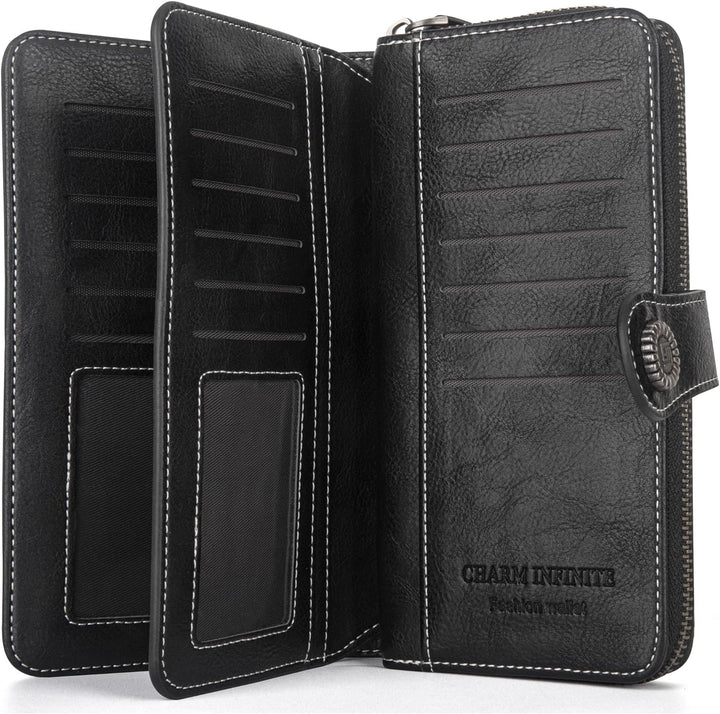 Schwarze Leder-Geldbörse mit Kartenfächern, Reißverschluss, Herren-Portemonnaie, elegant.