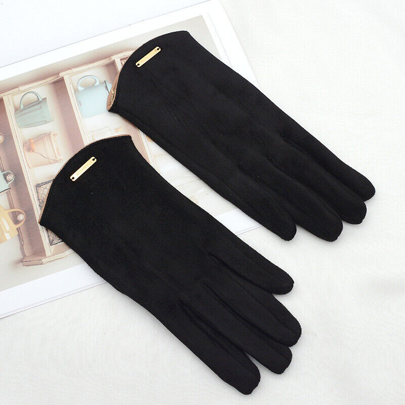 Schwarze Damenhandschuhe aus Leder, elegant, modisch, Accessoire, Herbst-Winter, klassisch.