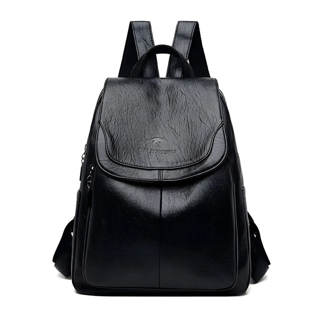 Schwarzer Leder-Rucksack, modisch, geräumig, ideal für Reisen und Alltag, Unisex-Design.