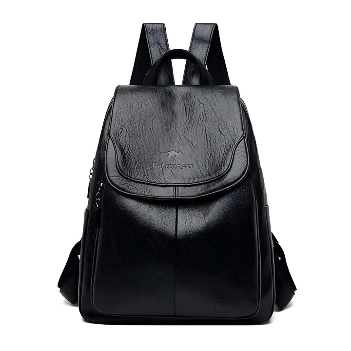 Schwarzer Leder-Rucksack, modisch, geräumig, ideal für Reisen und Alltag, Unisex-Design.