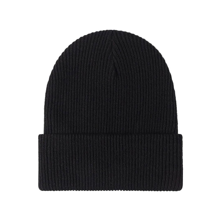 Schwarze Strickmütze aus Wolle, Unisex, warm, modisch, Winteraccessoire, geripptes Design.