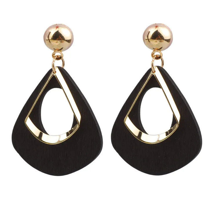 Schwarze und goldene Ohrringe, Tropfenform, modisch, Damen-Schmuck, elegantes Design.