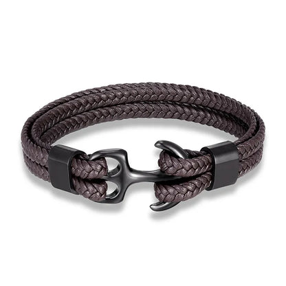 Geflochtenes Armband mit schwarzem Anker-Verschluss, Herren Schmuck, Leder, modisch.