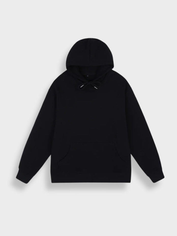 Schwarzer Kapuzenpullover aus Baumwolle, Unisex, lässig, mit Kängurutasche, modisch.