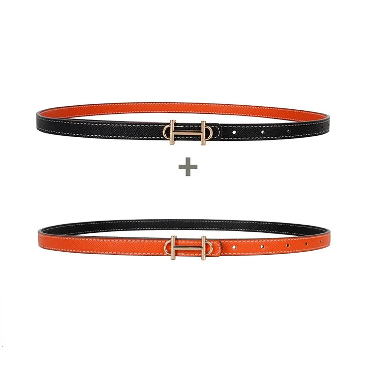 Schwarzer und orangefarbener Wendegürtel aus Leder mit goldener Schnalle, modisches Accessoire.