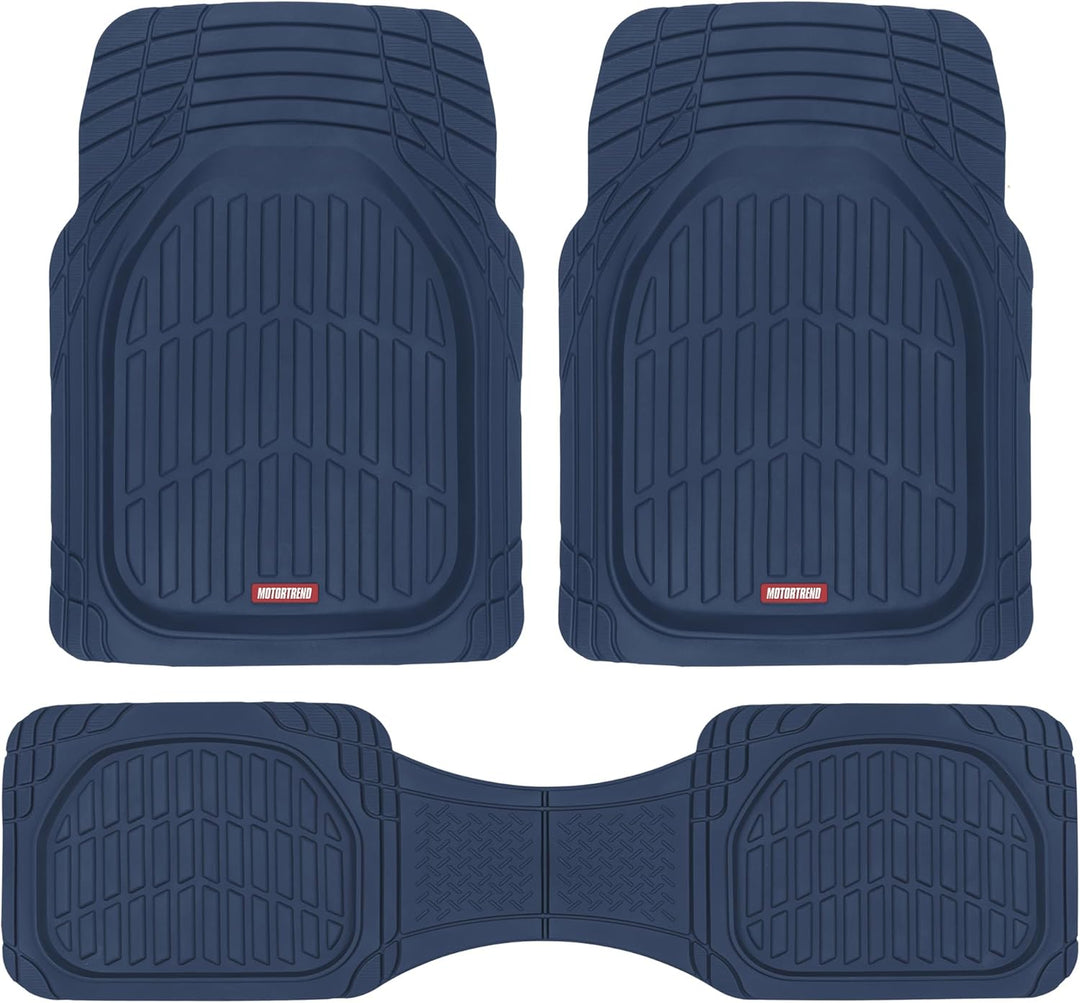 Blaue Gummifußmatten Set für Autos, rutschfest, strapazierfähig, wasserdicht, 3-teilig.