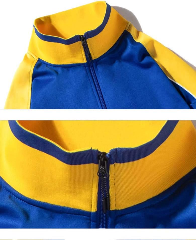 Blau-gelber Sportanzug mit Reißverschluss, Polyester, Trainingsjacke, Unisex, atmungsaktiv.