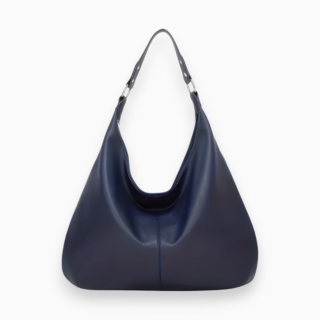 Dunkelblaue Ledertasche, Hobo-Stil, modisch, geräumig, ideal für Alltag und Reisen.