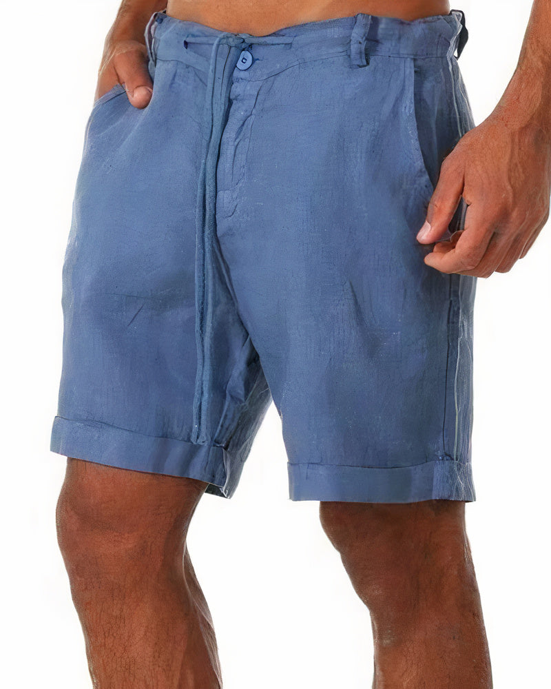 Blau Leinen Shorts Herren, Sommermode, lässig, bequem, atmungsaktiv, Freizeitkleidung.