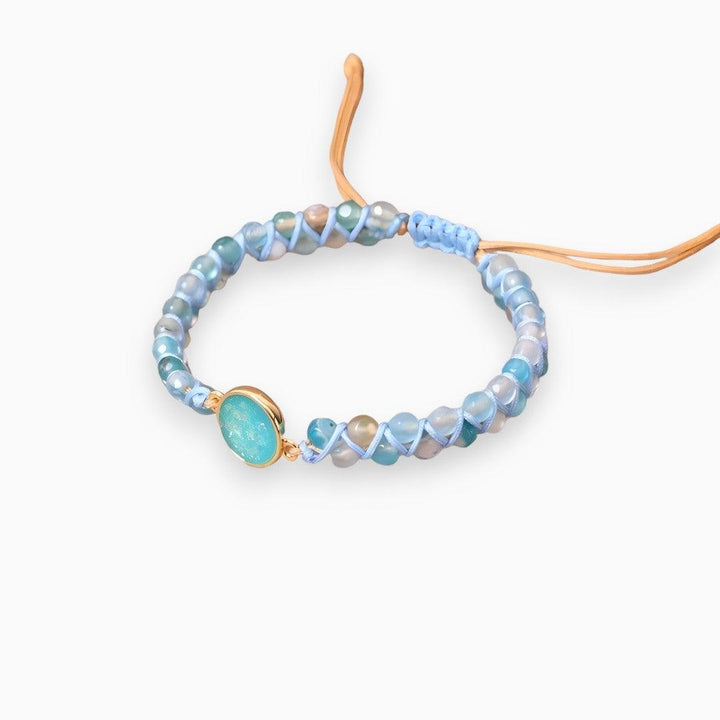 Blaues Perlenarmband mit türkisfarbenem Stein, verstellbar, handgefertigt, modisch.