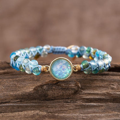 Blaues Opal-Armband, rund, Perlen, geflochten, Yoga-Schmuck, Balance, Edelstein, Damen.