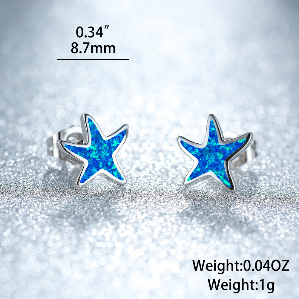 Blaue Stern-Ohrringe aus Opal, 8,7mm, Silber, modisch, Schmuck für Damen.