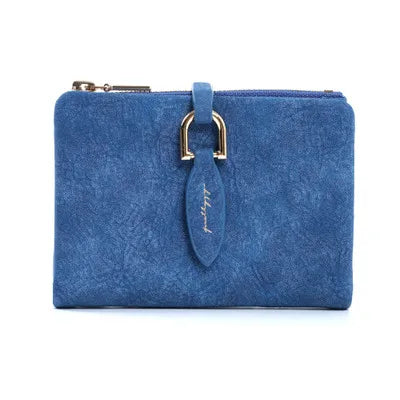 Blaue Damen-Geldbörse aus Leder mit Reißverschluss, elegant und stilvoll.