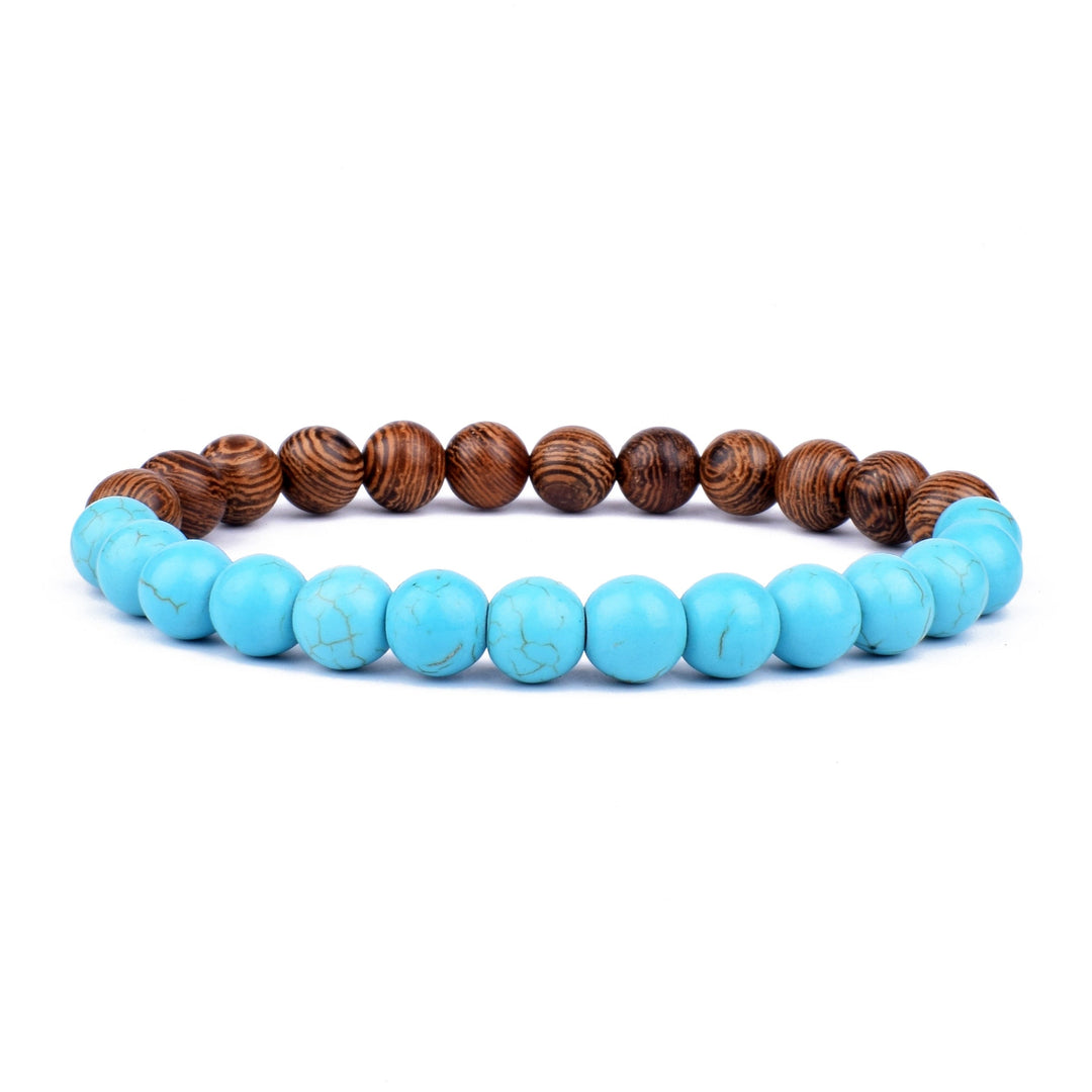 Armband aus Holz und Türkis, handgefertigt, elastisch, modisch, Unisex-Schmuck, Geschenkidee.