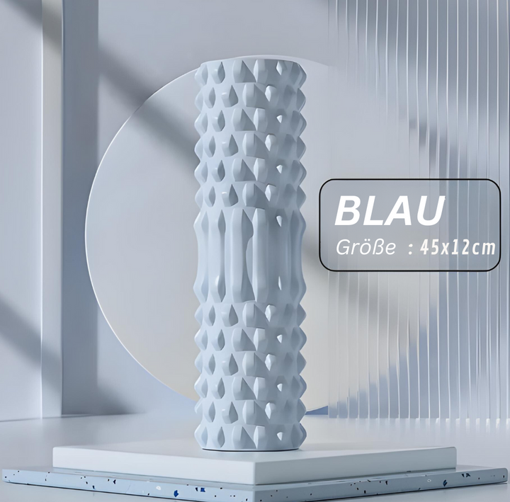 Blauer Keramikvase, zylindrisch, strukturiert, 45x12cm, modernes Design, Dekoration.