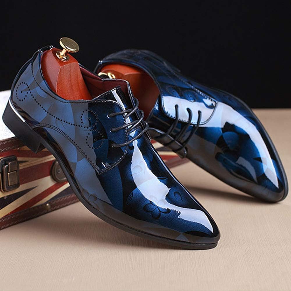 Elegante blaue Lacklederschuhe für Herren, Schnürschuhe, formell, glänzend, modisch.
