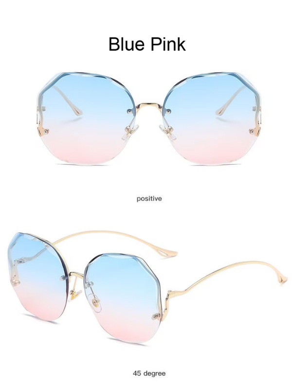 Blaue und rosa Sonnenbrille, achteckig, goldene Bügel, modisch, UV-Schutz.