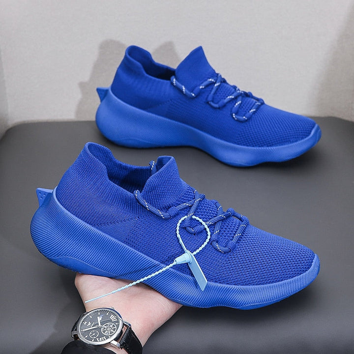 Blaue Sneaker Herren, atmungsaktiv, modisch, Strickmaterial, Freizeitschuhe, sportlich