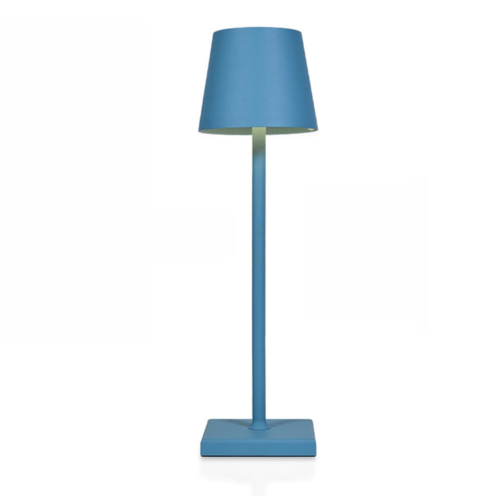 Blaue Tischlampe, modernes Design, Metall, minimalistisch, Innenbeleuchtung, Wohnkultur.