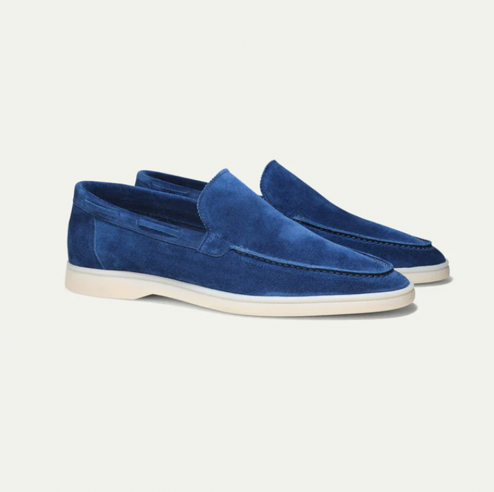 Blaue Wildleder-Slipper für Herren, elegante Freizeitschuhe, rutschfeste Sohle.