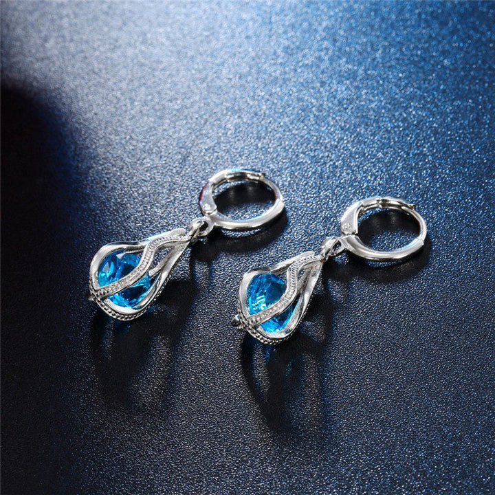 Silberne Ohrringe mit blauen Zirkonia, eleganter Schmuck für Frauen, Hochzeit, modisch.