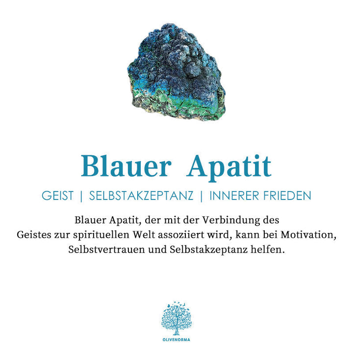 Blauer Apatit Kristall, spirituelle Heilung, Motivation, Selbstvertrauen, innerer Frieden.