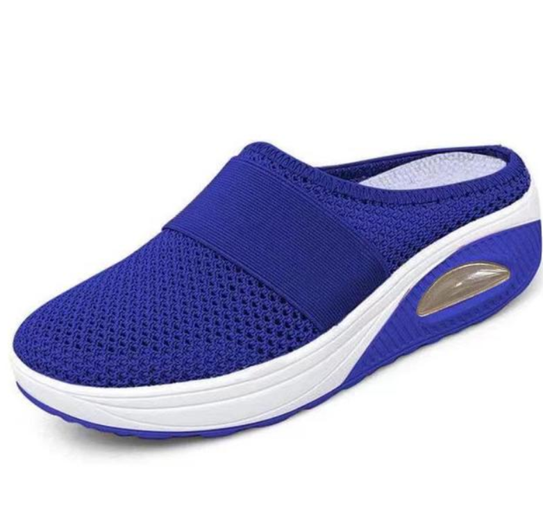 Blauer Damen-Sneaker, atmungsaktiv, rutschfest, bequem, mit weißer Sohle.