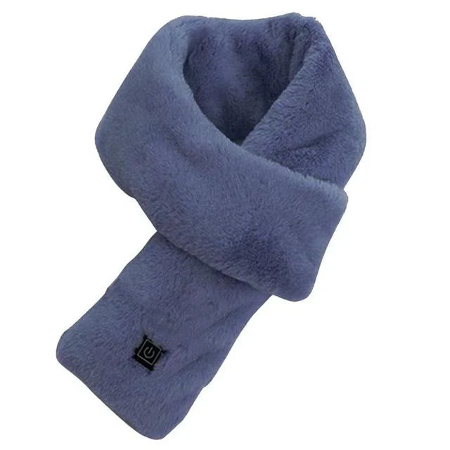 Blaue beheizbare Schal aus Fleece, weich, warm, ideal für kalte Wintertage, modisches Accessoire.