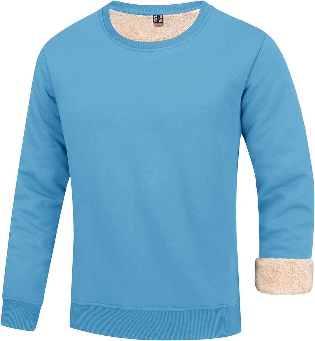 Blauer Herrenpullover mit Fleecefutter, langärmelig, warm, Baumwolle, Wintermode.