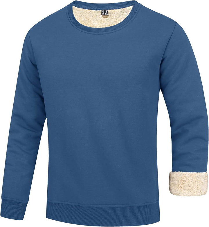 Blauer Herrenpullover mit Fleecefutter, langärmelig, warm, bequem, modisch.