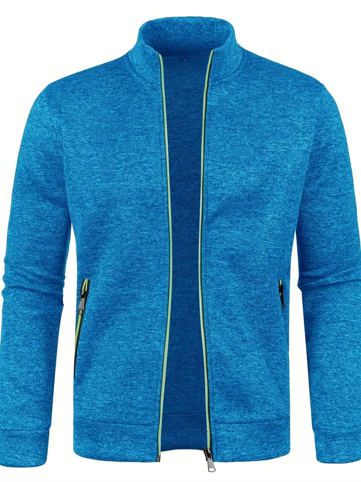 Blaue Herrenjacke, Reißverschluss, Stehkragen, Freizeitmode, Polyester, sportlich, bequem