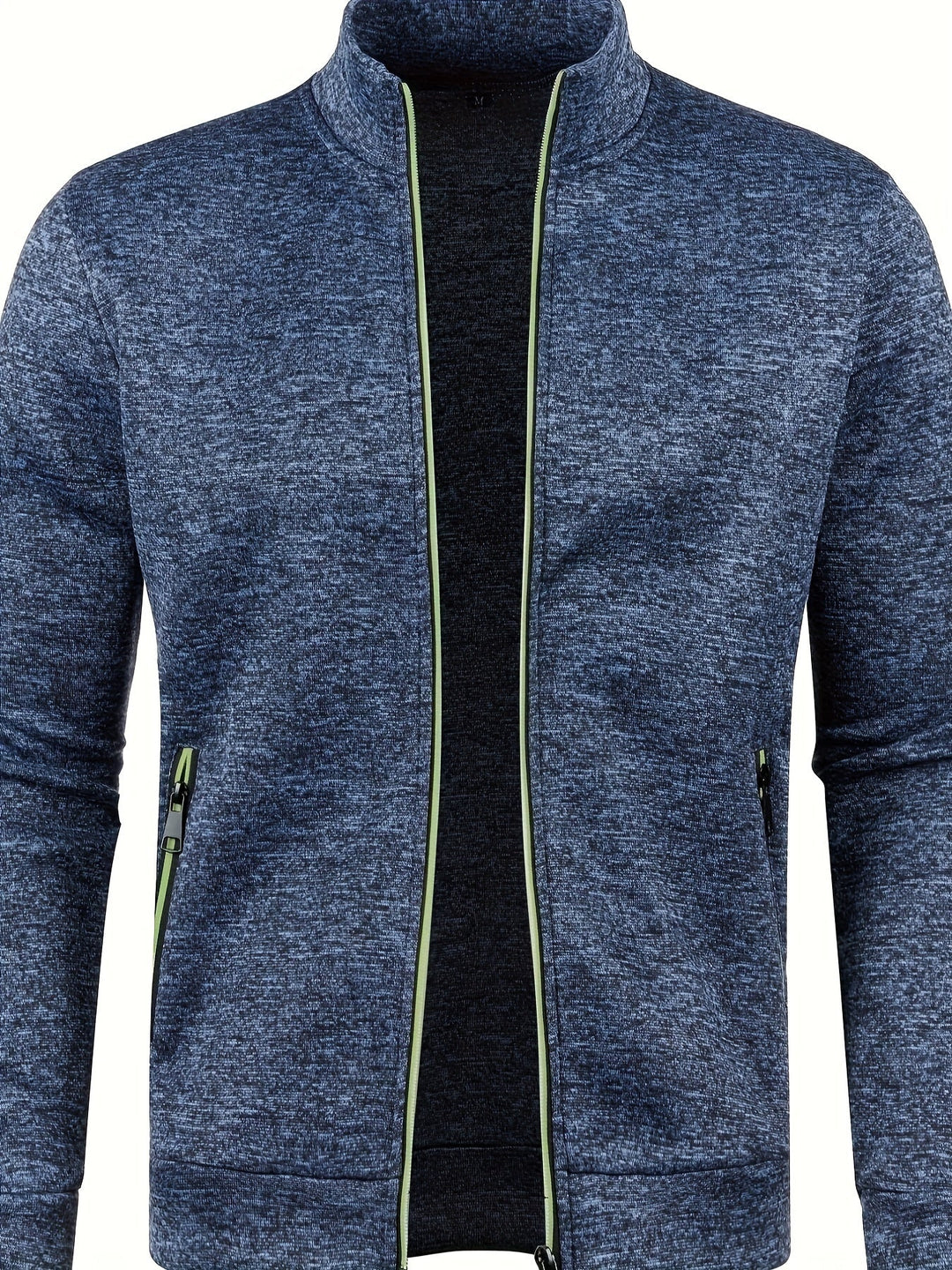 Dunkelblaue Herren-Sweatjacke mit Reißverschluss, Stehkragen, sportlich, bequem, modisch.
