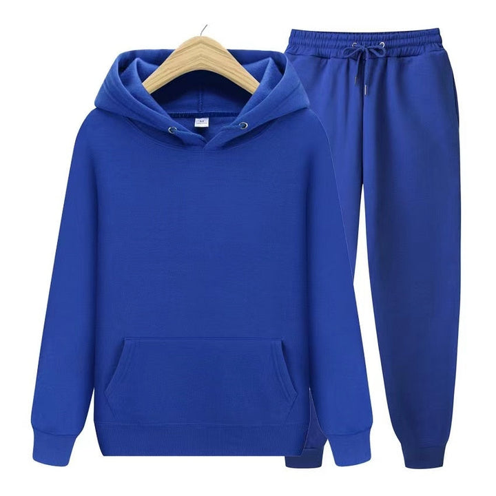 Blauer Kapuzenpullover und Jogginghose Set, Unisex, Baumwolle, bequem, Freizeitkleidung.