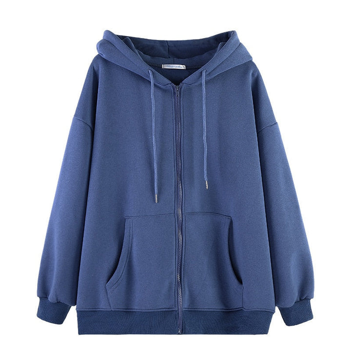 Blauer Kapuzenpullover, Unisex, Baumwolle, Reißverschluss, Kängurutaschen, Freizeitmode.