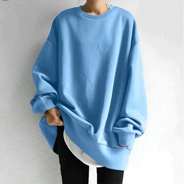 Blauer Oversize-Pullover aus Baumwolle, Unisex, lässiger Stil, modische Freizeitkleidung.