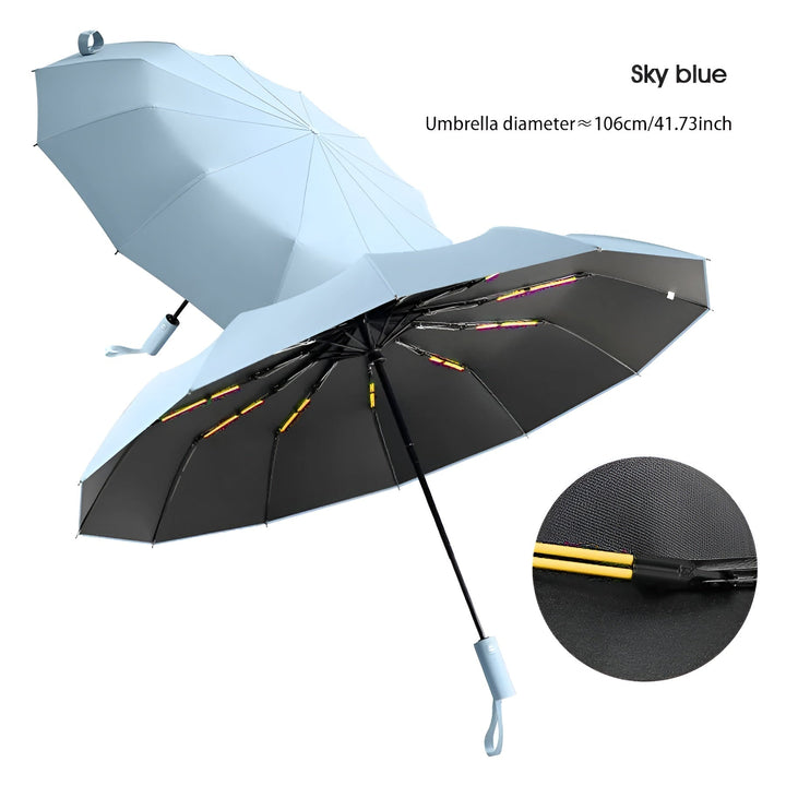 Himmelblauer Regenschirm, winddicht, 106 cm Durchmesser, UV-Schutz, faltbar.