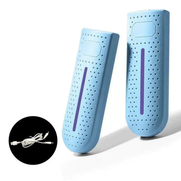 Blaue Schuhdesinfektionsgeräte mit USB-Kabel, tragbar, geruchshemmend, antibakteriell.