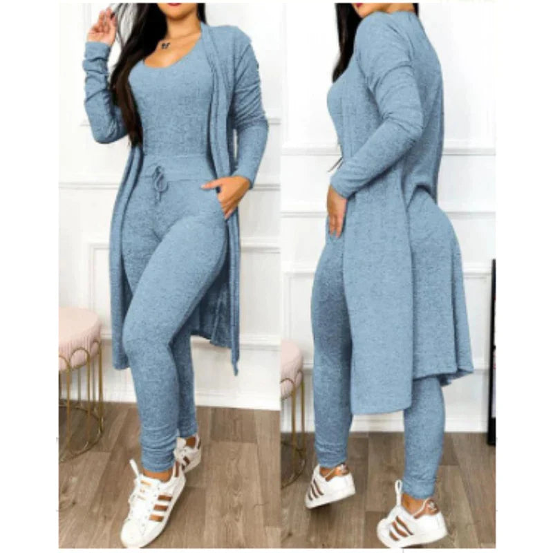 Damen-Trainingsanzug, blau, langärmelig, bequem, Freizeitmode, Sportbekleidung, Baumwolle.