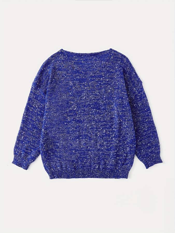 Blauer Strickpullover aus Wolle, meliert, langärmelig, Unisex-Mode, gemütlich.