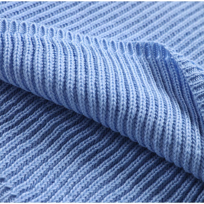 Hellblauer Strickstoff, Baumwolle, Nahaufnahme, Textur, Mode, DIY Nähen, Bekleidungsmaterial.
