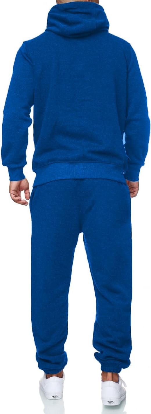 Blauer Herren-Hoodie und Jogginghose Set, bequem, Freizeitkleidung, Rückansicht.