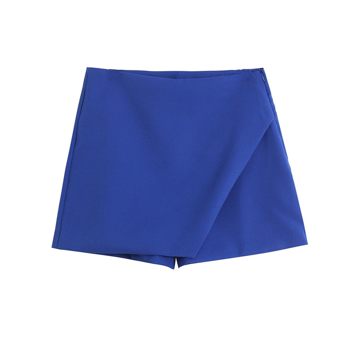 Blaue Damen-Shorts, elegant, knielang, Sommermode, Freizeitkleidung, Polyester.