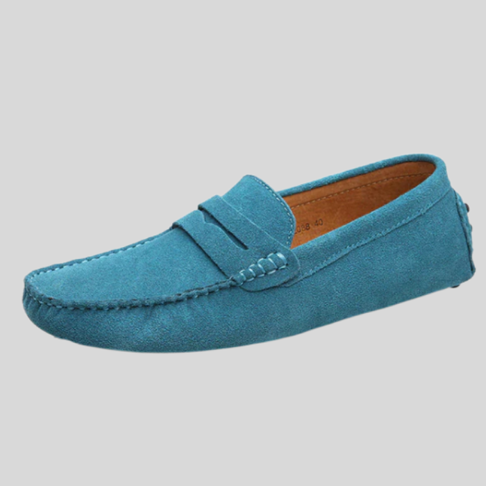 Blaue Wildleder-Mokassins für Herren, bequeme Freizeitschuhe, rutschfeste Sohle.