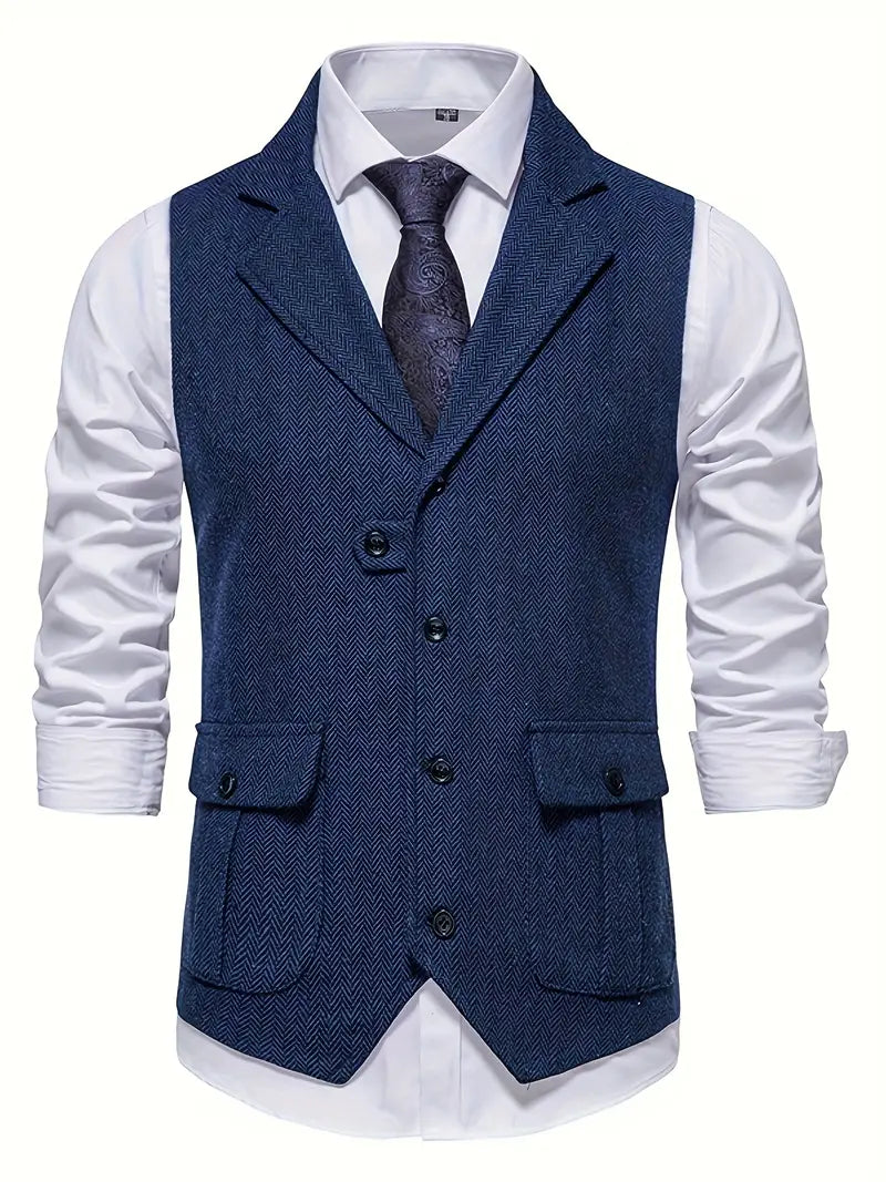 Blauer Herrenanzug-Weste mit Krawatte, elegantes Design, ideal für formelle Anlässe.