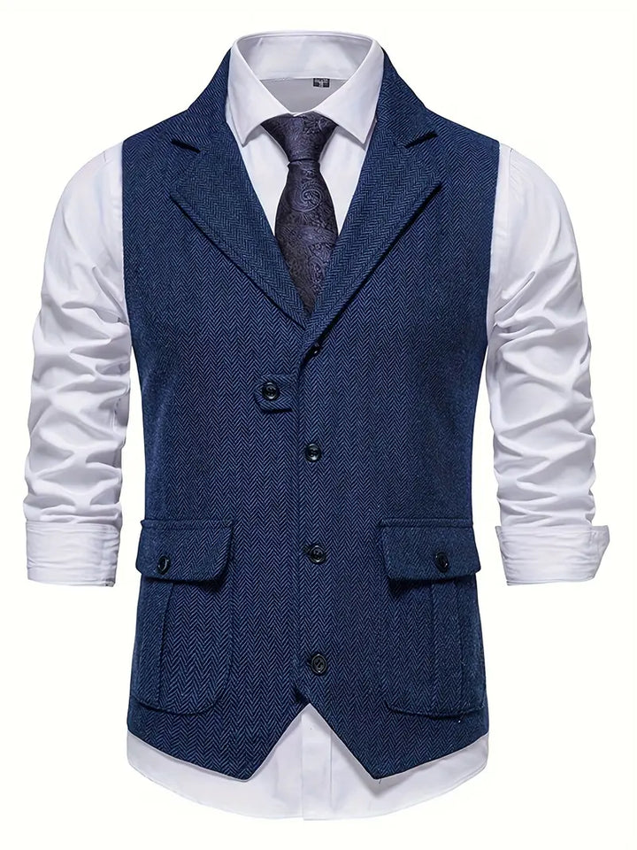Blauer Herrenanzug-Weste mit Krawatte, elegantes Design, ideal für formelle Anlässe.