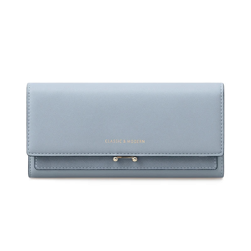 Blaue Damen-Geldbörse aus Leder, klassisches Design, eleganter Stil, modisches Accessoire.