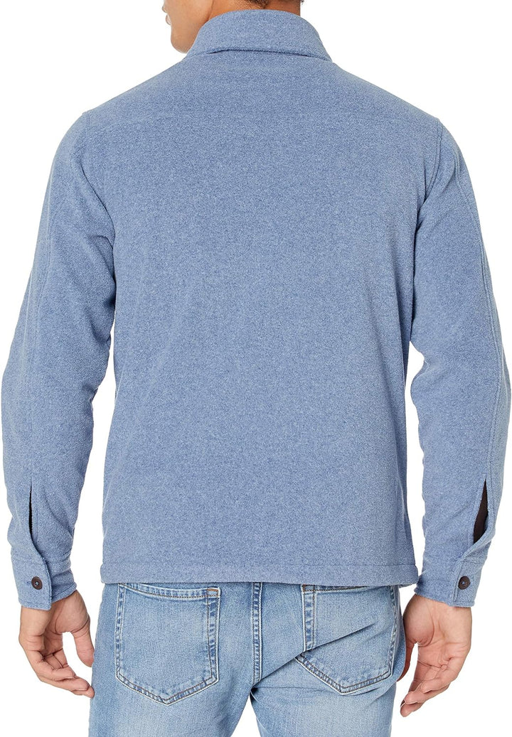 Mann in blauer Jeansjacke von hinten, Langarm, Freizeitkleidung, Herrenmode.