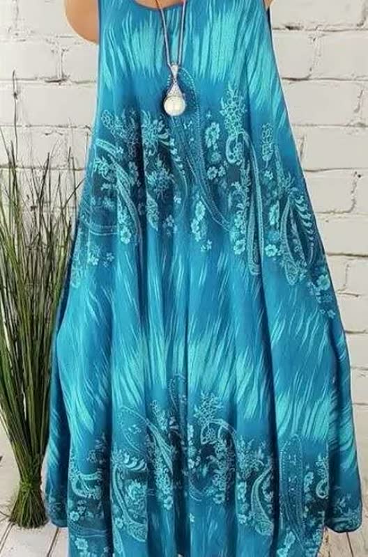 Blaues ärmelloses Sommerkleid mit Paisley-Muster, Damenmode, lässig, leicht, bequem.