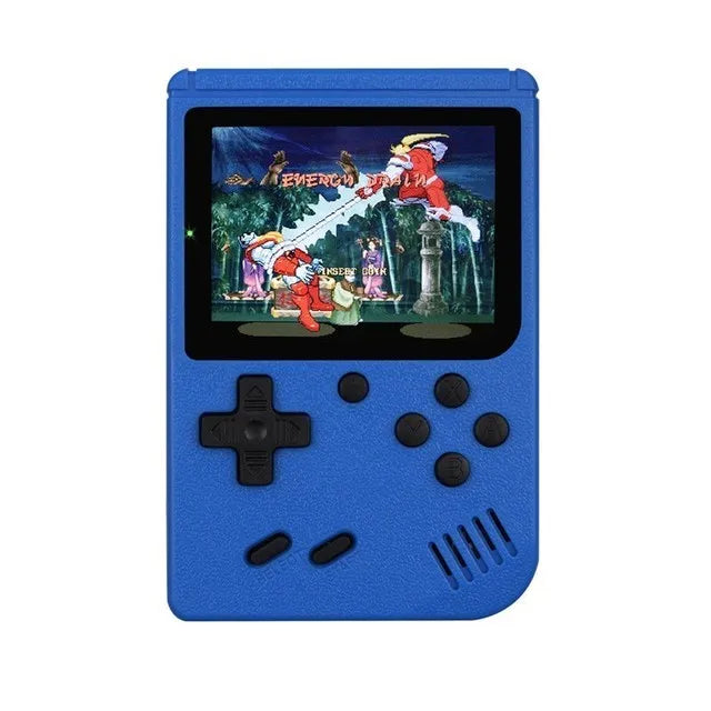 Blauer Retro-Handheld-Spielkonsole mit Bildschirm, Steuerknöpfen, ideal für Retro-Gaming.